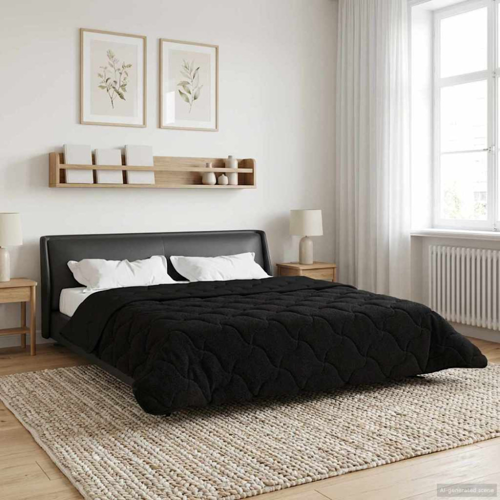 Produktbild för Sommar Duvet Svart 220 x 260 cm Mikrofiber och Teddyfleece