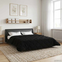 Produktbild för Sommar Duvet Svart 220 x 260 cm Mikrofiber och Teddyfleece