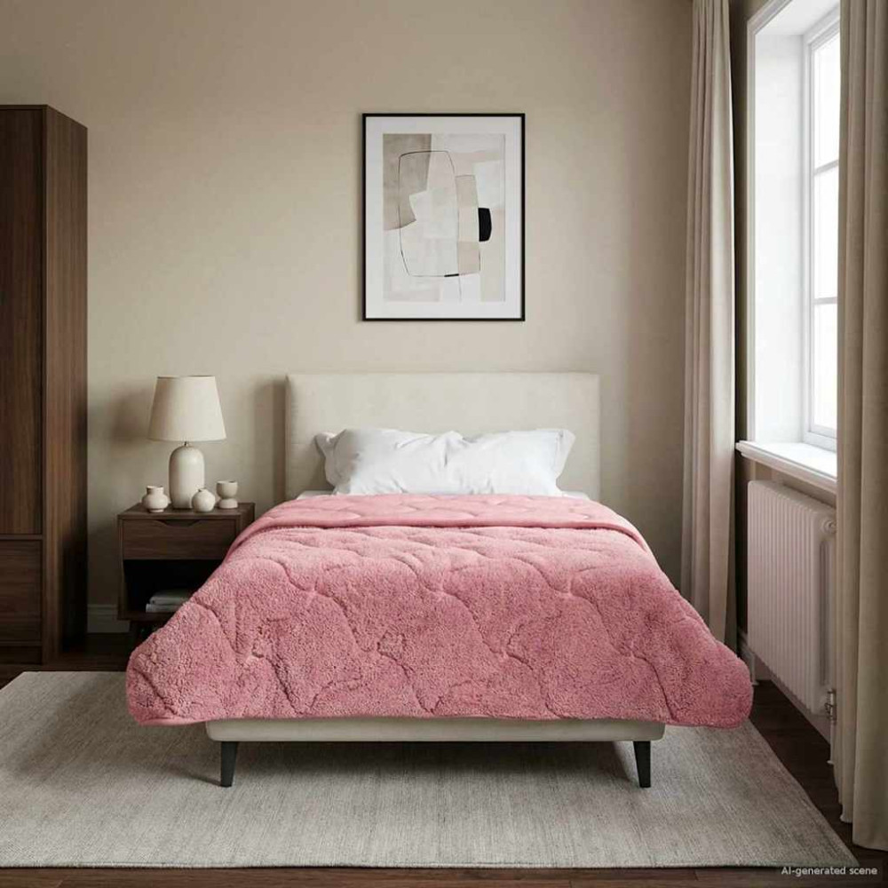 Produktbild för Sommar Duvet Rosa 155 x 200 cm Mikrofiber och Teddyfleece