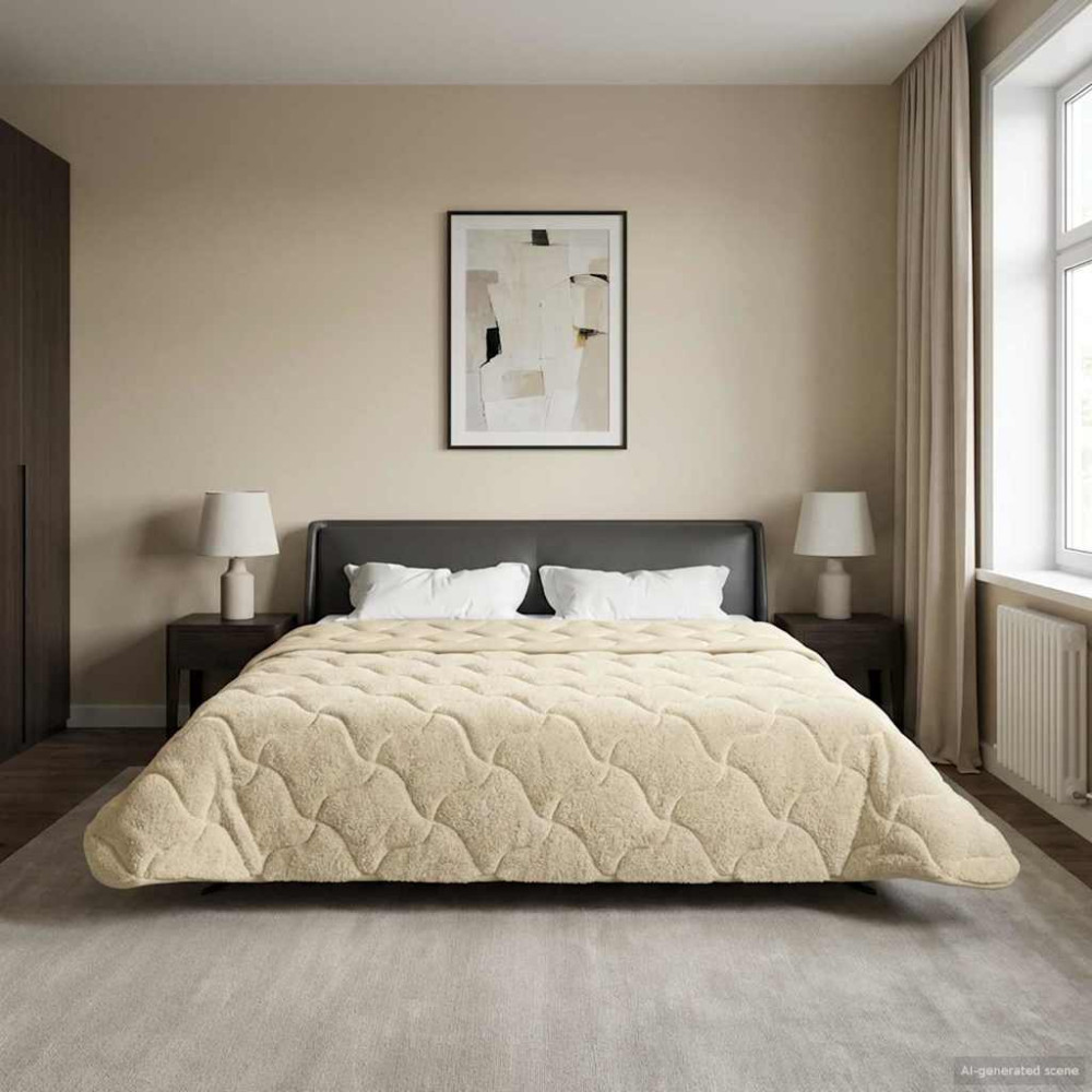 Produktbild för Sommar Duvet Kräm 200 x 200 cm Mikrofiber och Teddyfleece