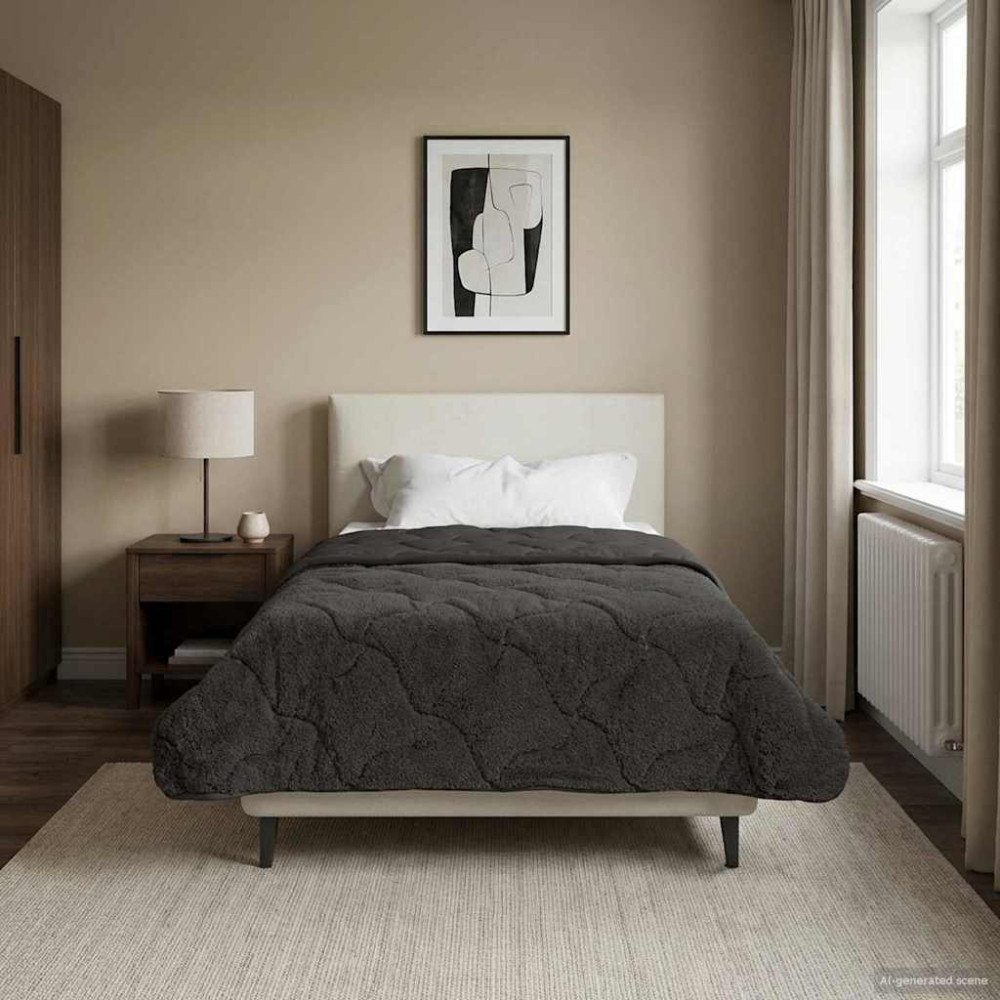 Produktbild för Full Års-Duvet Quiltad Antracit 140 x 220 cm