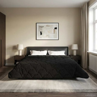 Produktbild för Full Års-Duvet Svart 220 x 260 cm Mikrofiber och Teddyfleece