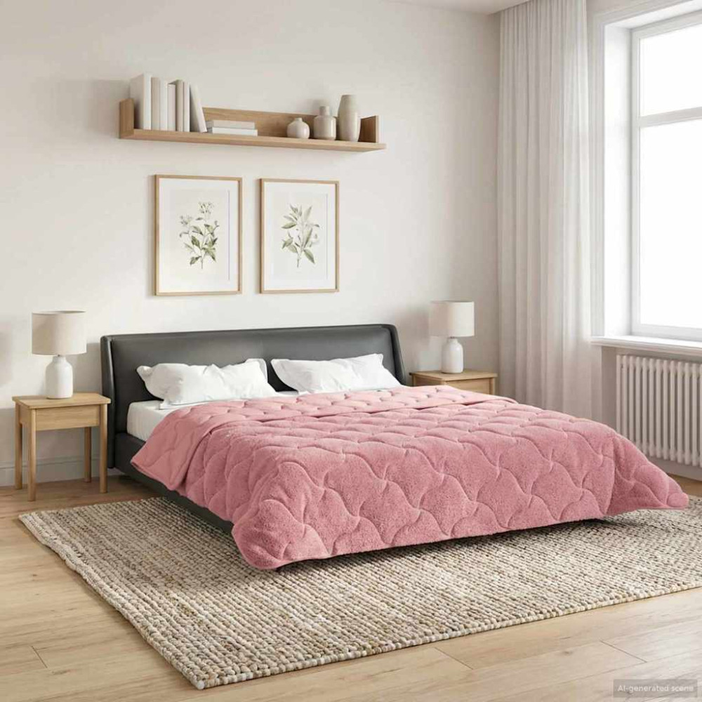 Produktbild för Full Års-Duvet Rosa 220 x 240 cm Mikrofiber och Teddyfleece