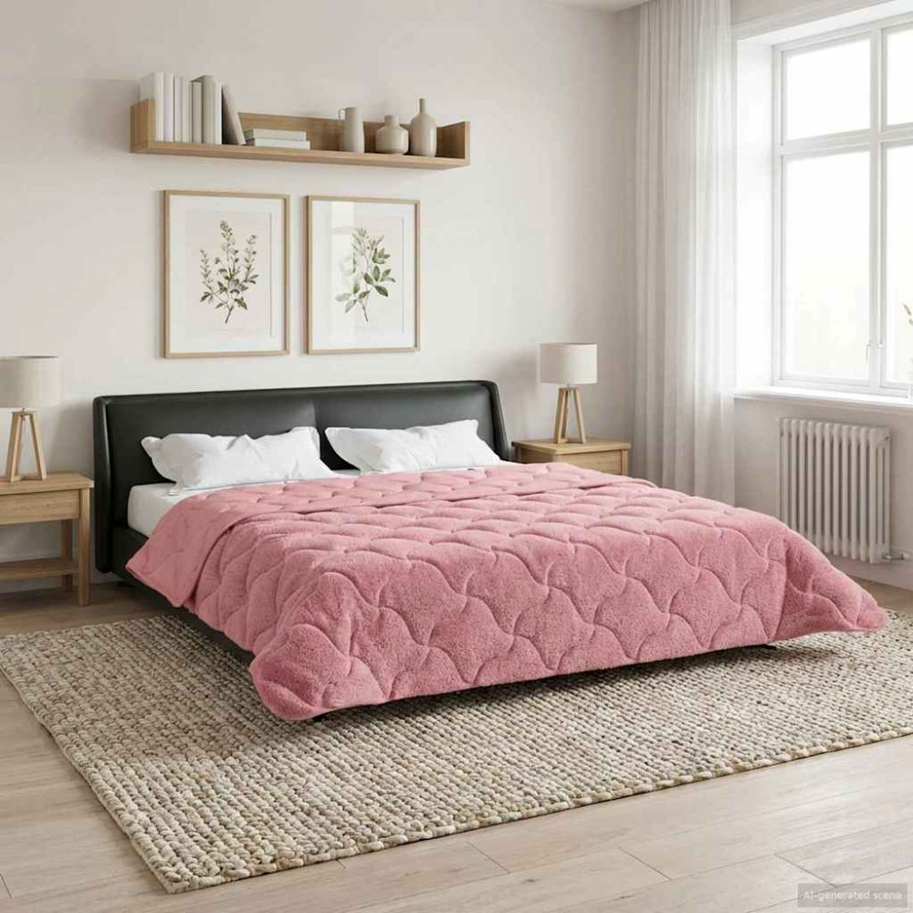Produktbild för Full Års-Duvet Rosa 220 x 260 cm Mikrofiber och Teddyfleece