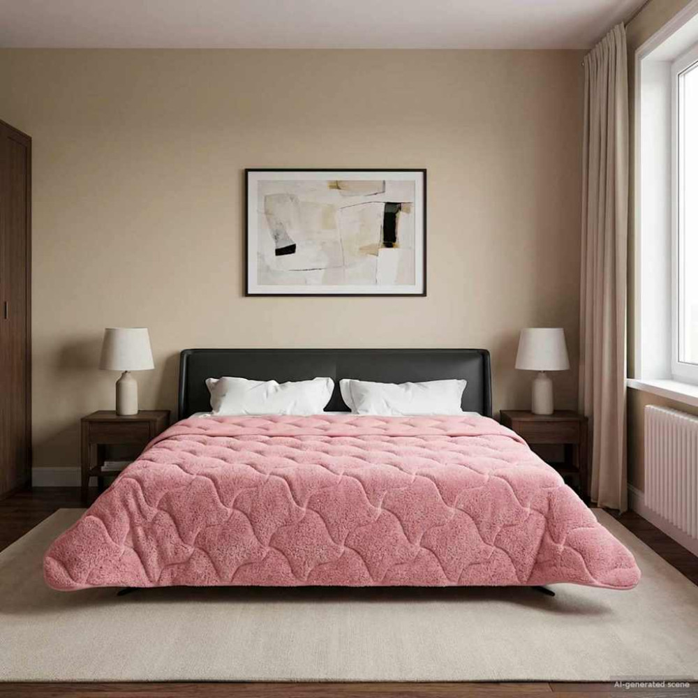 Produktbild för Full Års-Duvet Rosa 220 x 260 cm Mikrofiber och Teddyfleece