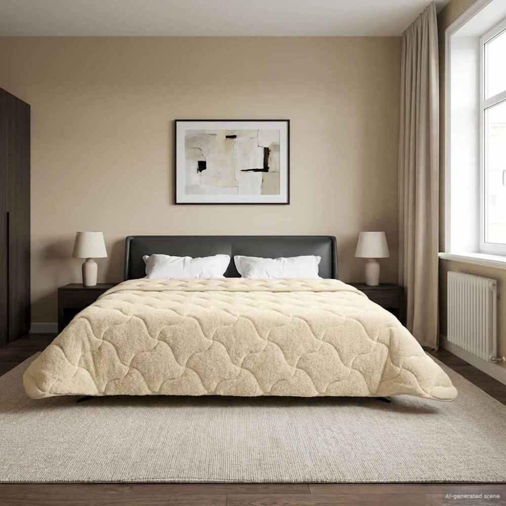 Produktbild för Full Års-Duvet Kräm 200 x 240 cm Mikrofiber och Teddyfleece