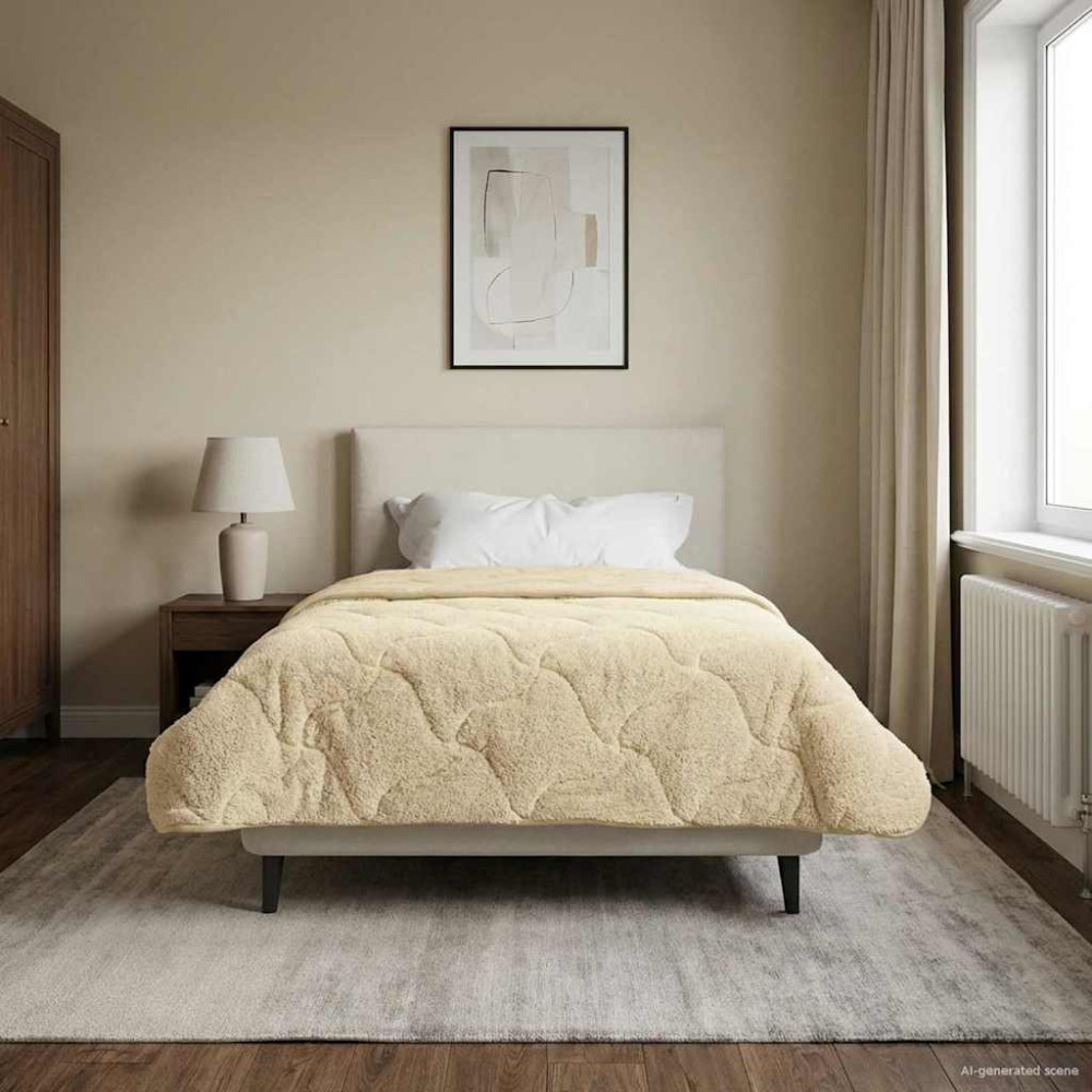 Produktbild för Full Års-Duvet Kräm 140 x 220 cm Mikrofiber och Teddyfleece