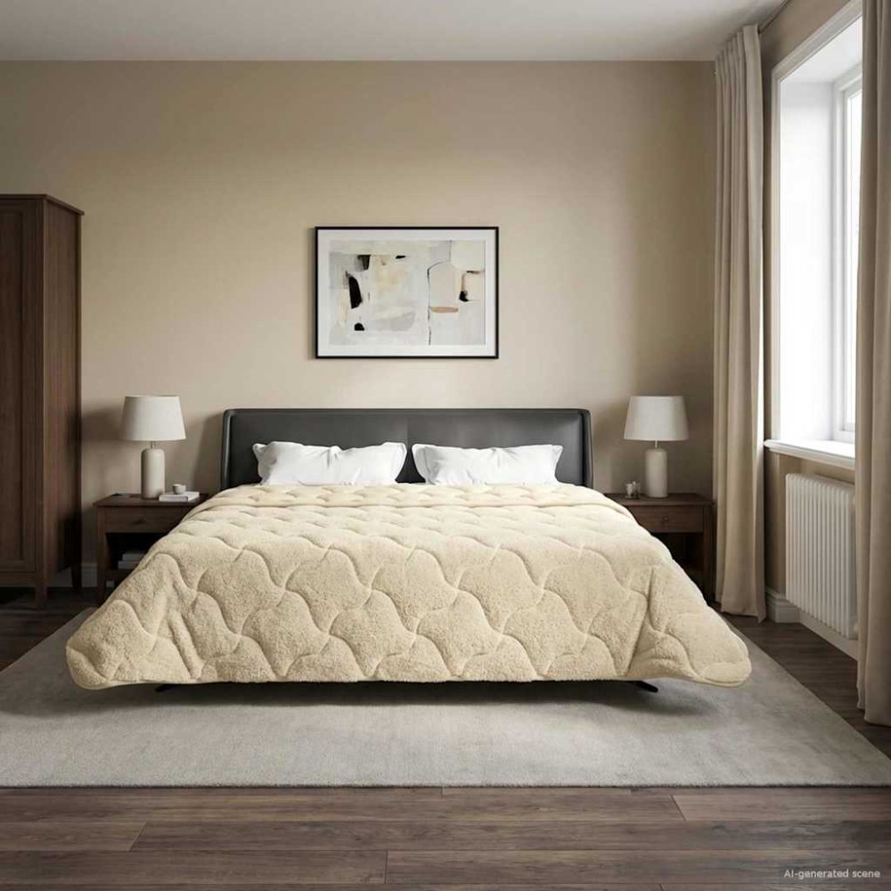 Produktbild för Full Års-Duvet Kräm 200 x 220 cm Mikrofiber och Teddyfleece