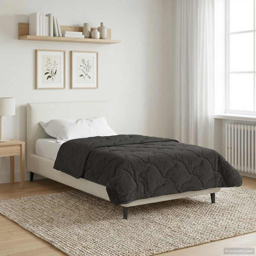 Produktbild för Vinter Täcke Antracit 155 x 200 cm Mikrofiber och Teddyfleece