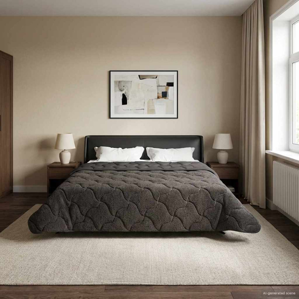 Produktbild för Vinter Täcke Antracit 220 x 240 cm Mikrofiber och Teddyfleece