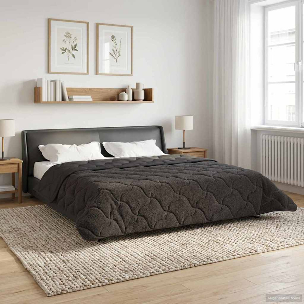 Produktbild för Vinter Täcke Antracit 220 x 240 cm Mikrofiber och Teddyfleece