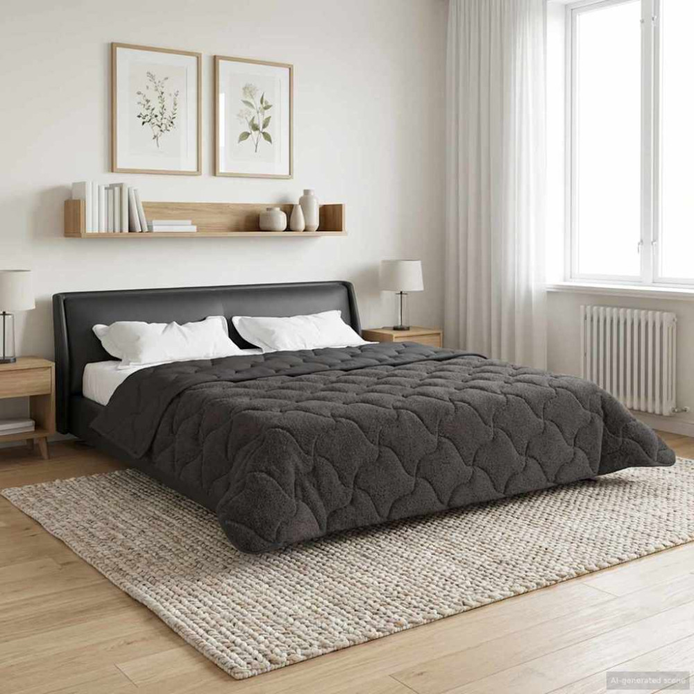 Produktbild för Vinter Täcke Antracit 220 x 260 cm Mikrofiber och Teddyfleece