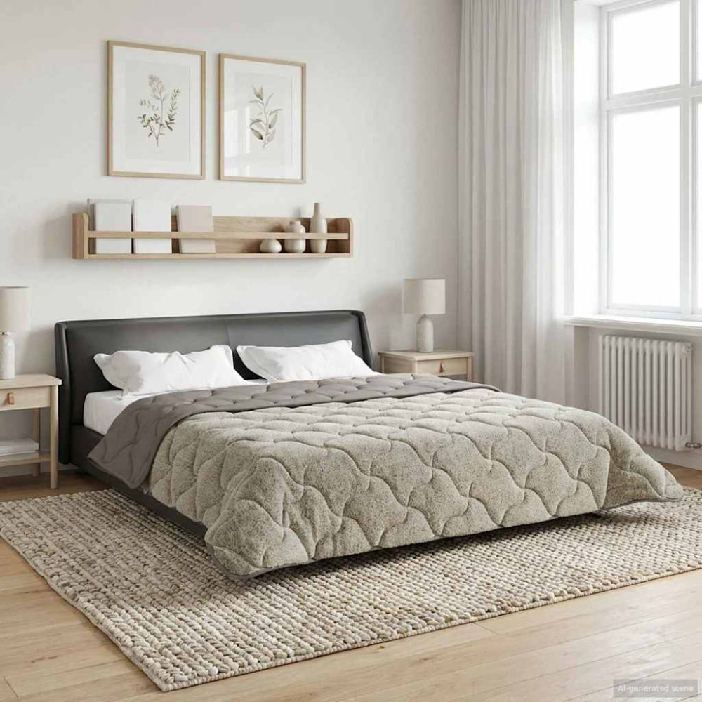 Produktbild för Vinter Täcke Ljusgrå 200 x 200 cm Mikrofiber och Teddyfleece