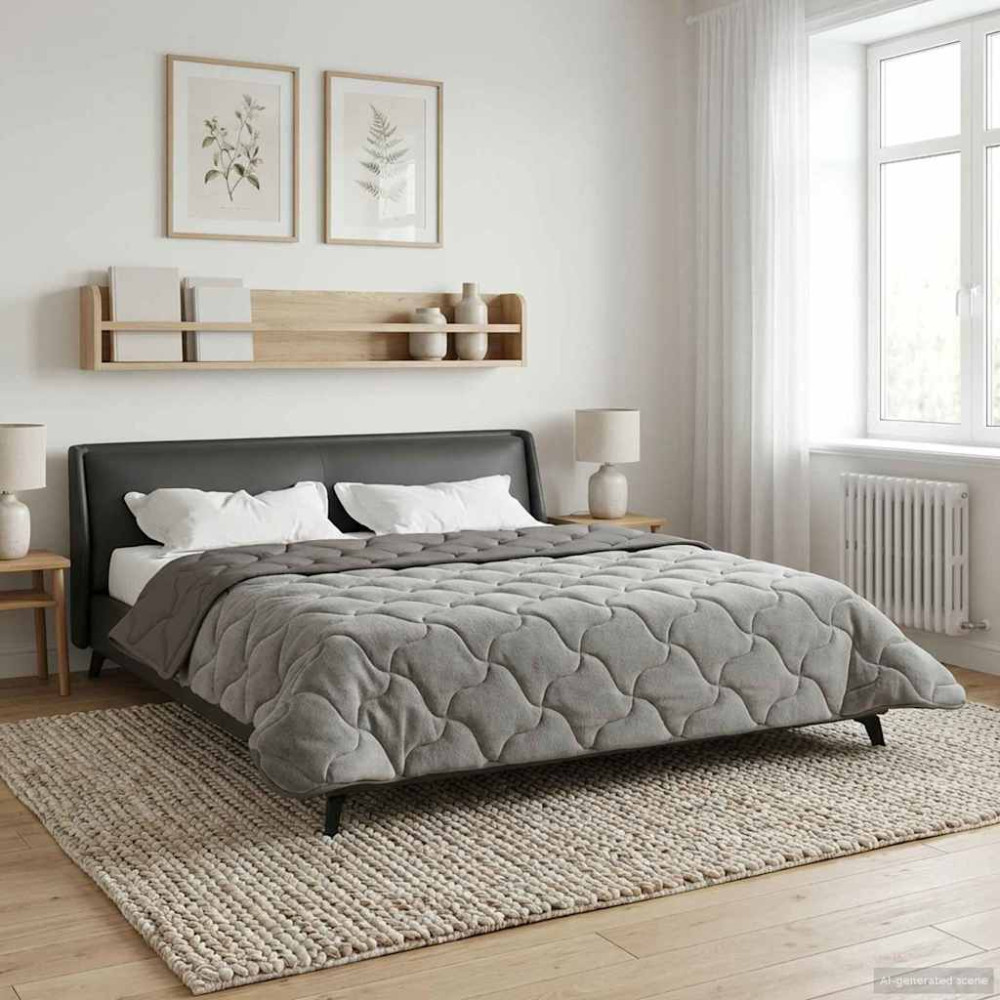 Produktbild för Vinter Täcke Ljusgrå 200 x 240 cm Mikrofiber och Teddyfleece