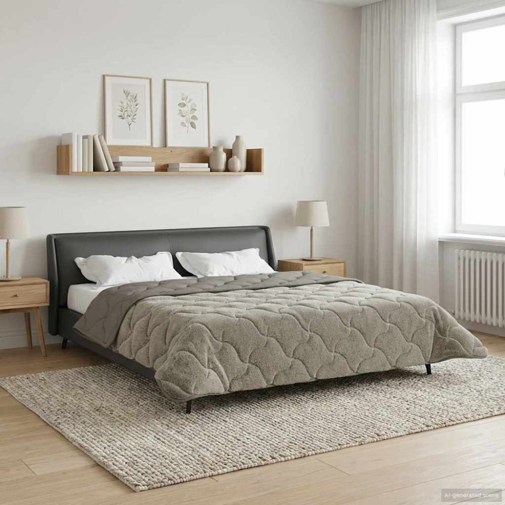 Produktbild för Vinter Täcke Ljusgrå 220 x 240 cm Mikrofiber och Teddyfleece