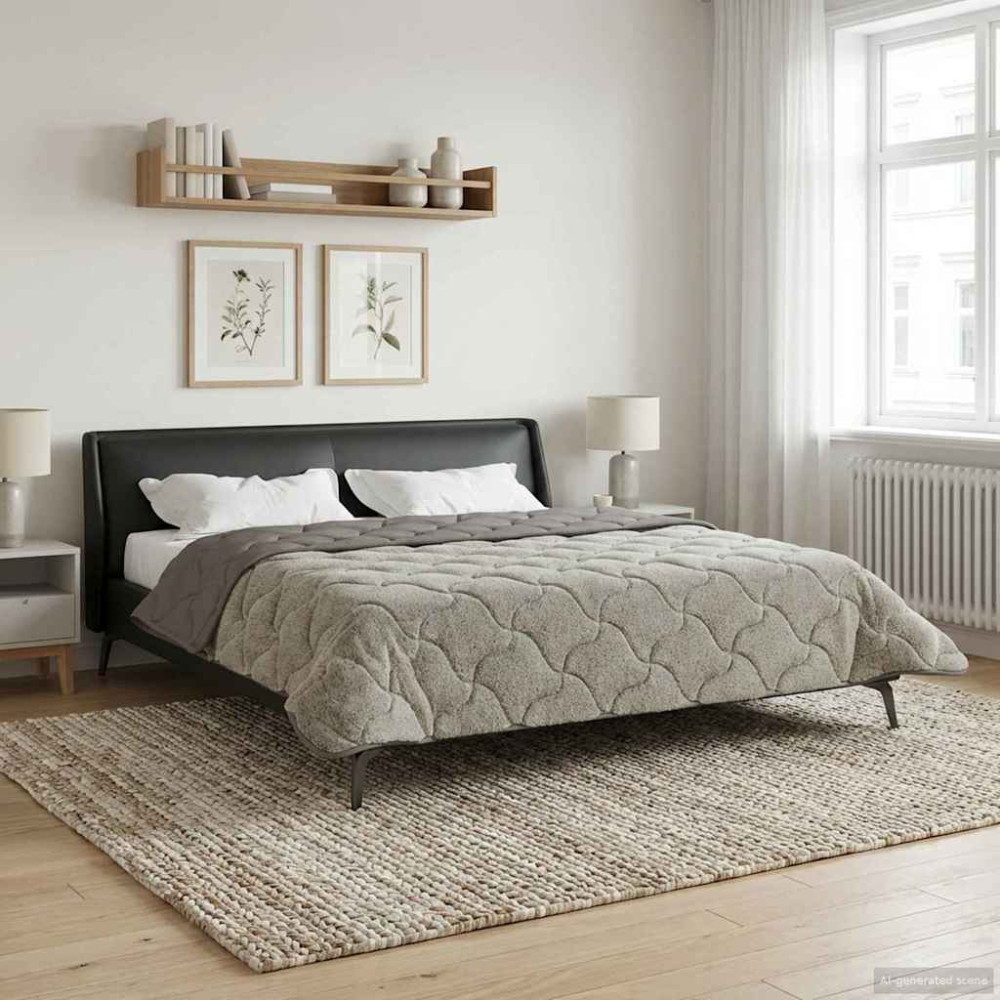 Produktbild för Vinter Täcke Ljusgrå 220 x 260 cm Mikrofiber och Teddyfleece