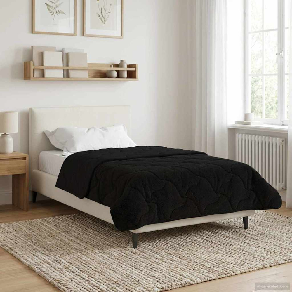 Produktbild för Vinter Täcke Svart 135 x 200 cm Mikrofiber och Teddyfleece