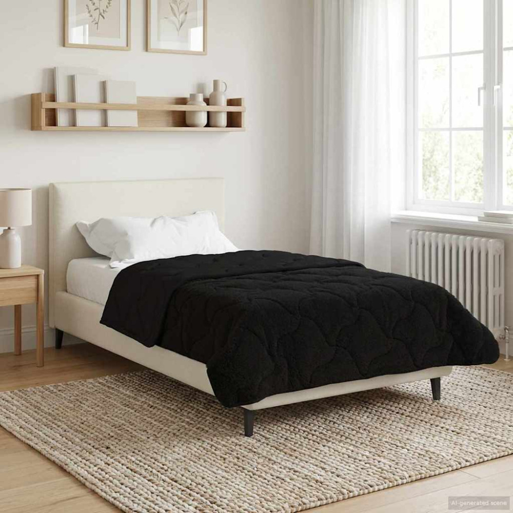 Produktbild för Vinter Täcke Svart 140 x 220 cm Mikrofiber och Teddyfleece