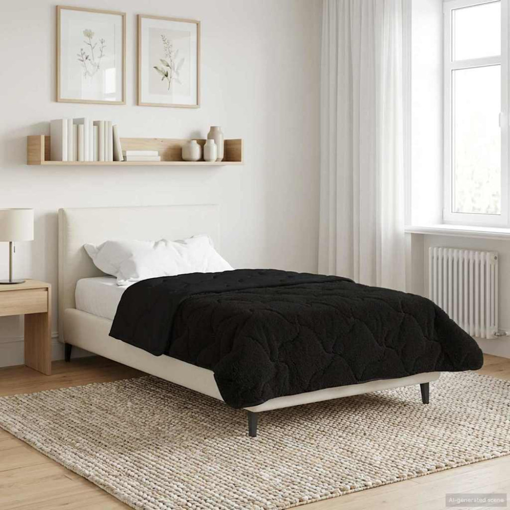 Produktbild för Vinter Täcke Svart 155 x 200 cm Mikrofiber och Teddyfleece