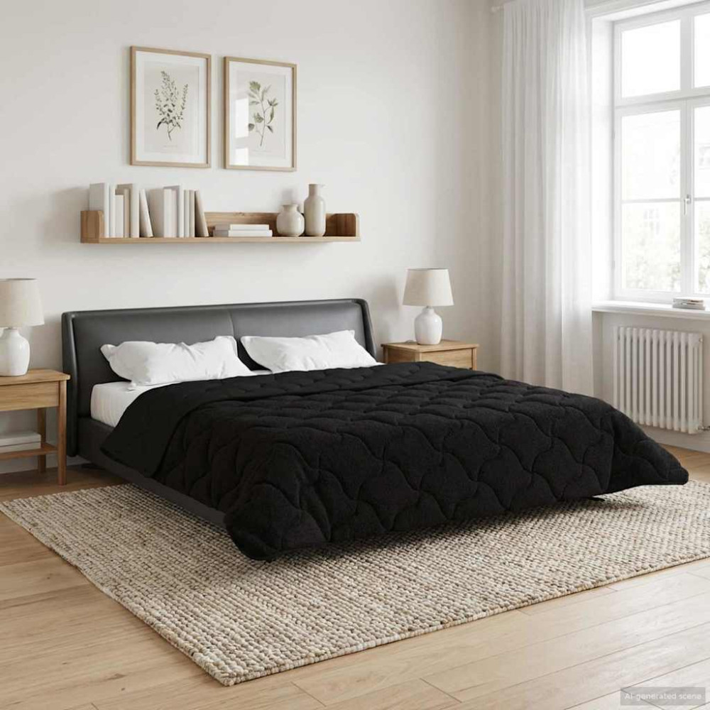 Produktbild för Vinter Täcke Svart 200 x 220 cm Mikrofiber och Teddyfleece