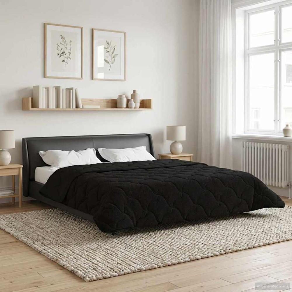 Produktbild för Vinter Täcke Svart 220 x 240 cm Mikrofiber och Teddyfleece