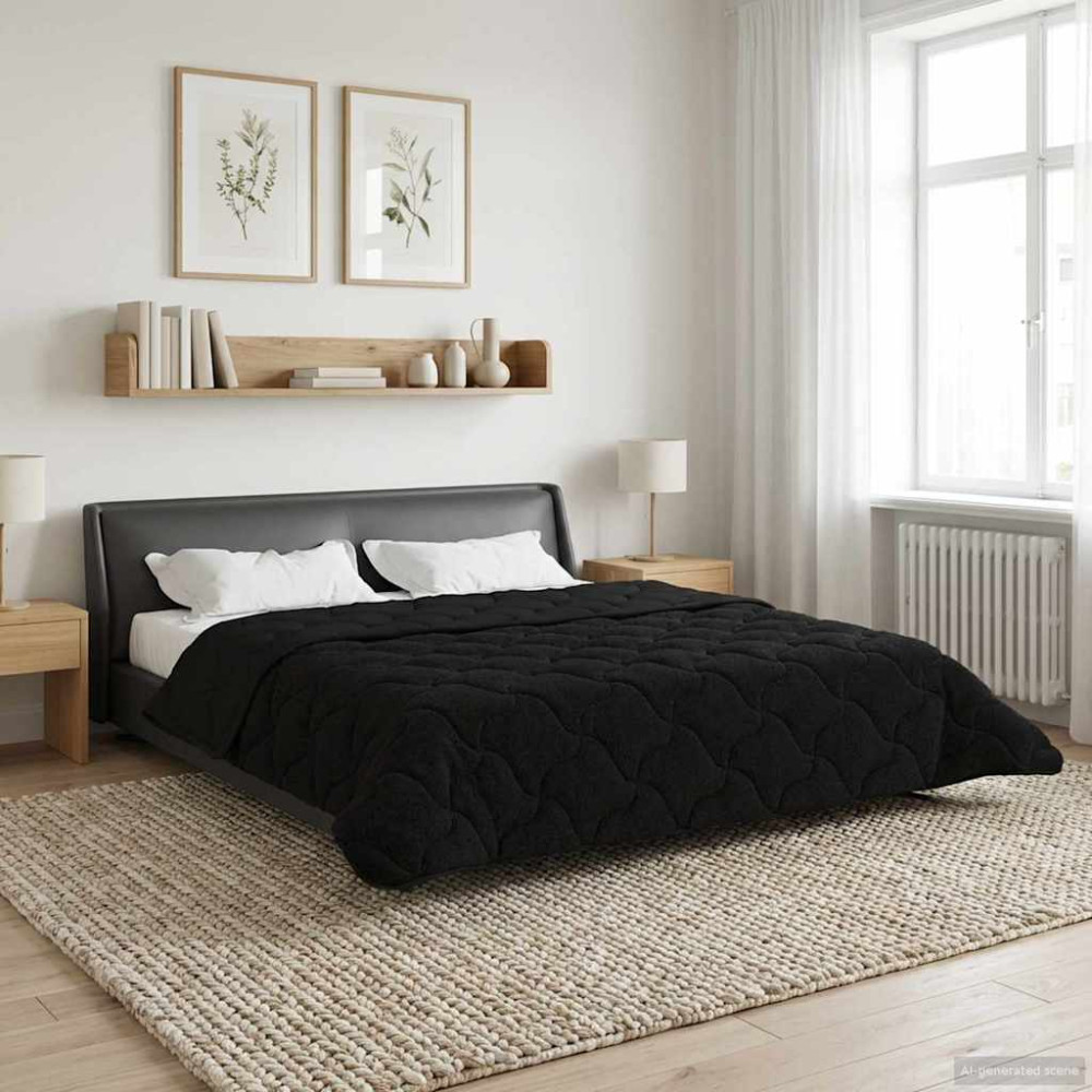 Produktbild för Vinter Täcke Svart 220 x 260 cm Mikrofiber och Teddyfleece