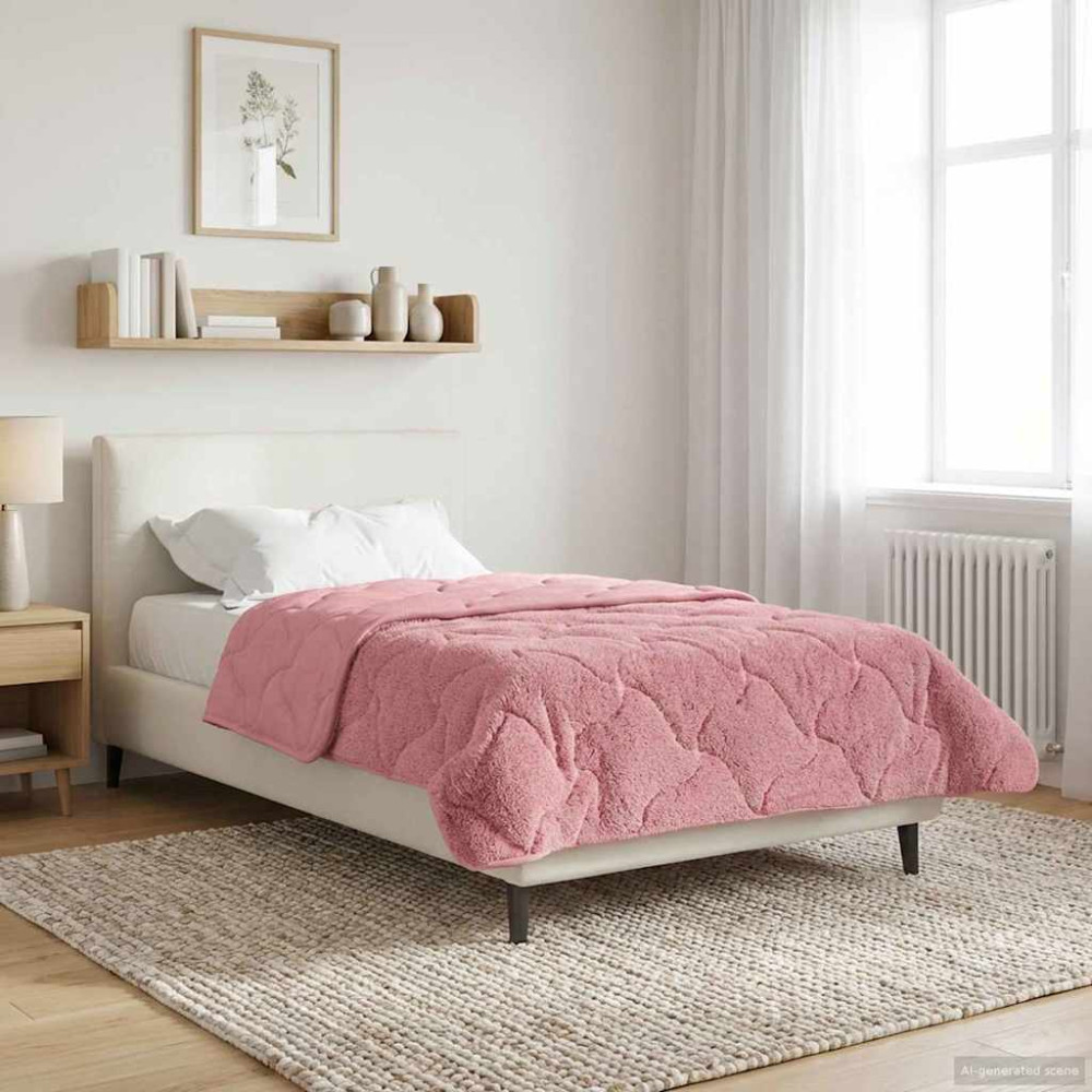Produktbild för Vinter Täcke Rosa 135 x 200 cm Mikrofiber och Teddyfleece