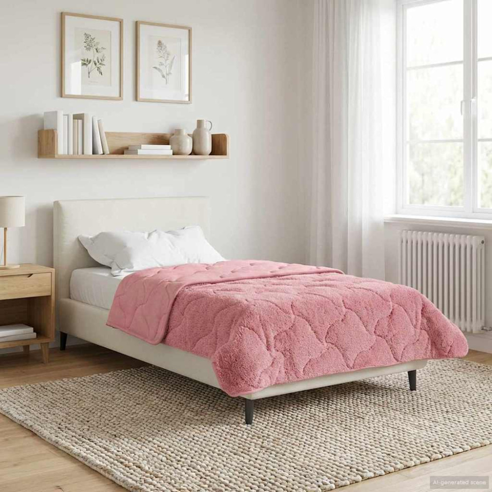 Produktbild för Vinter Täcke Rosa 140 x 220 cm Mikrofiber och Teddyfleece