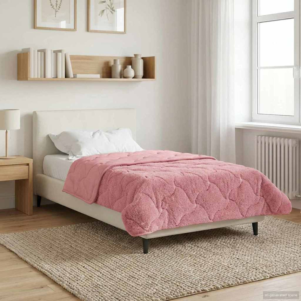 Produktbild för Vinter Täcke Rosa 155 x 200 cm Mikrofiber och Teddyfleece