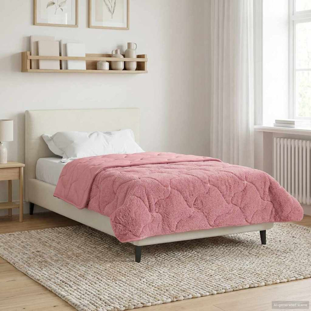 Produktbild för Vinter Täcke Rosa 135 x 200 cm Mikrofiber och Teddyfleece