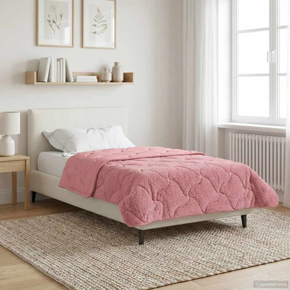 Produktbild för Vinter Täcke Rosa 155 x 220 cm Mikrofiber och Teddyfleece