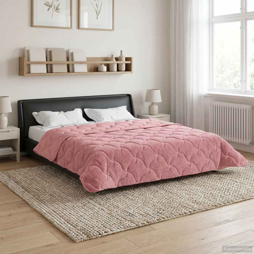 Produktbild för Vinter Täcke Rosa 200 x 220 cm Mikrofiber och Teddyfleece