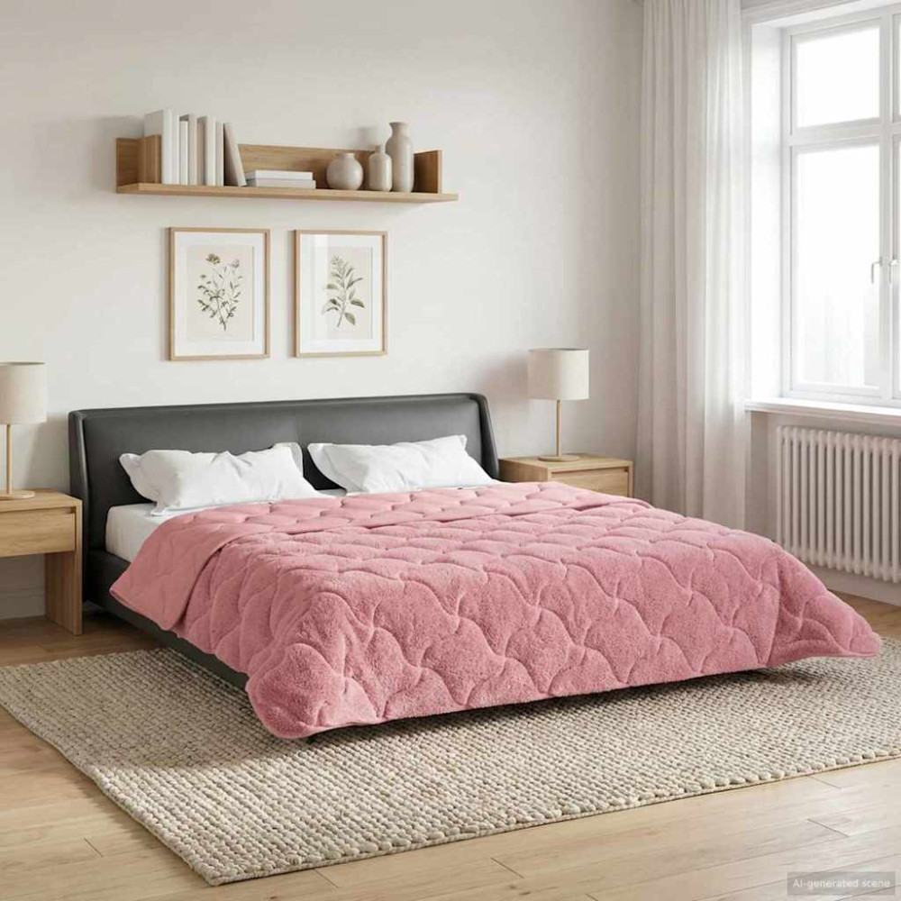 Produktbild för Vinter Täcke Rosa 240 x 260 cm Mikrofiber och Teddyfleece