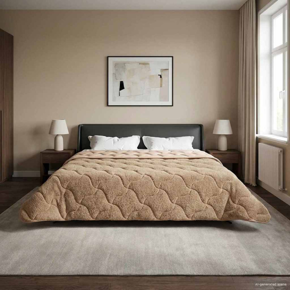 Produktbild för Vinter Täcke Taupe 200 x 200 cm Mikrofiber och Teddyfleece