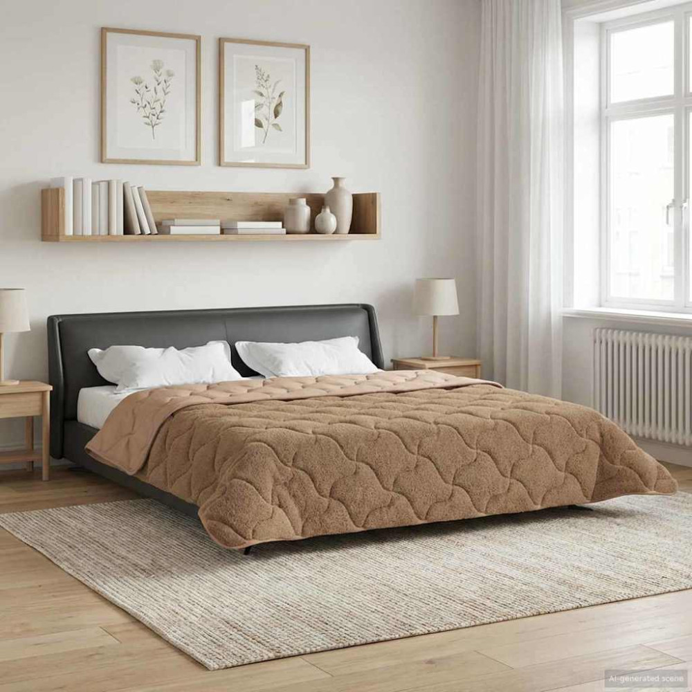 Produktbild för Vinter Täcke Taupe 200 x 200 cm Mikrofiber och Teddyfleece
