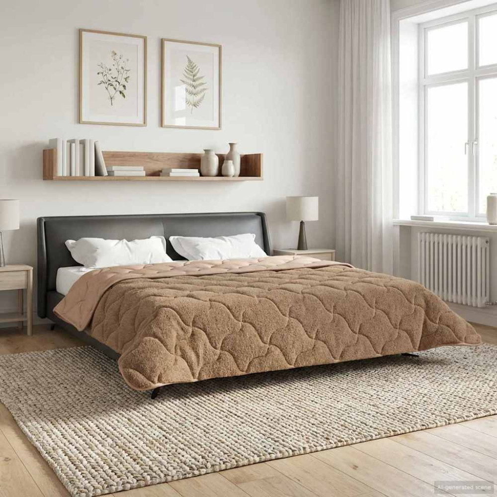 Produktbild för Vinter Täcke Taupe 220 x 240 cm Mikrofiber och Teddyfleece