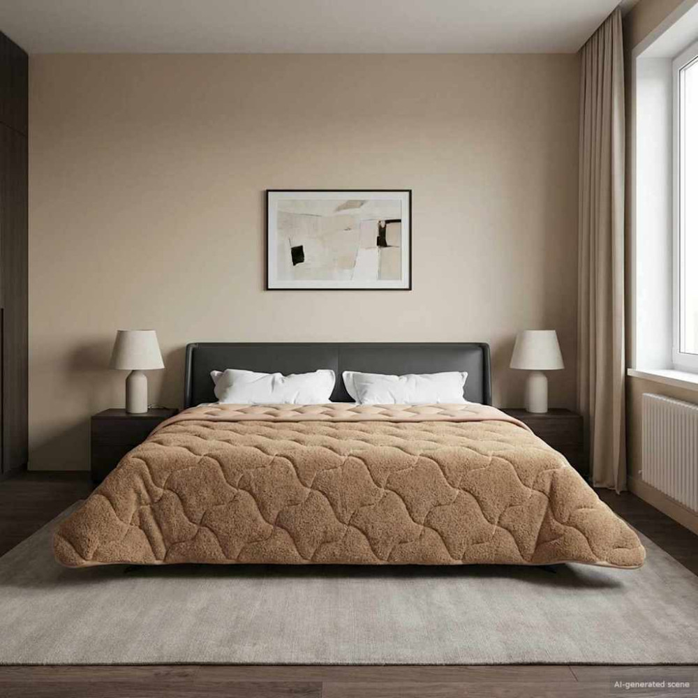 Produktbild för Vinter Täcke Taupe 220 x 240 cm Mikrofiber och Teddyfleece