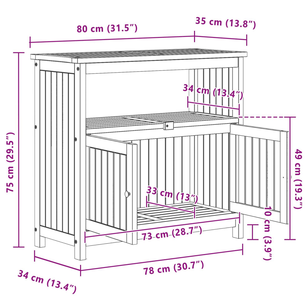 Produktbild för Trädgårdskonsolbord Ljus akacia 80 x 35 x 75 cm