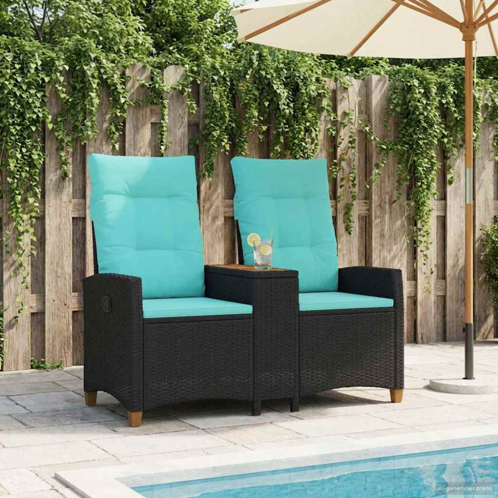 Produktbild för Reclining Bench with Table Svart och turkos 126 x 65 x 112 cm