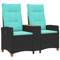Produktbild för Reclining Bench with Table Svart och turkos 126 x 65 x 112 cm