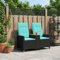 Produktbild för Reclining Bench with Table Svart och turkos 126 x 65 x 112 cm