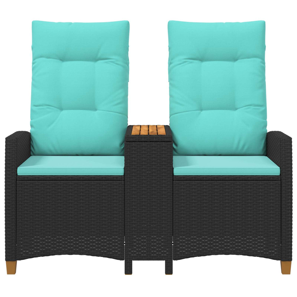 Produktbild för Reclining Bench with Table Svart och turkos 126 x 65 x 112 cm