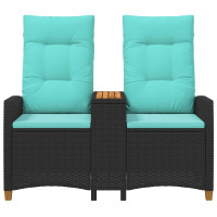 Produktbild för Reclining Bench with Table Svart och turkos 126 x 65 x 112 cm