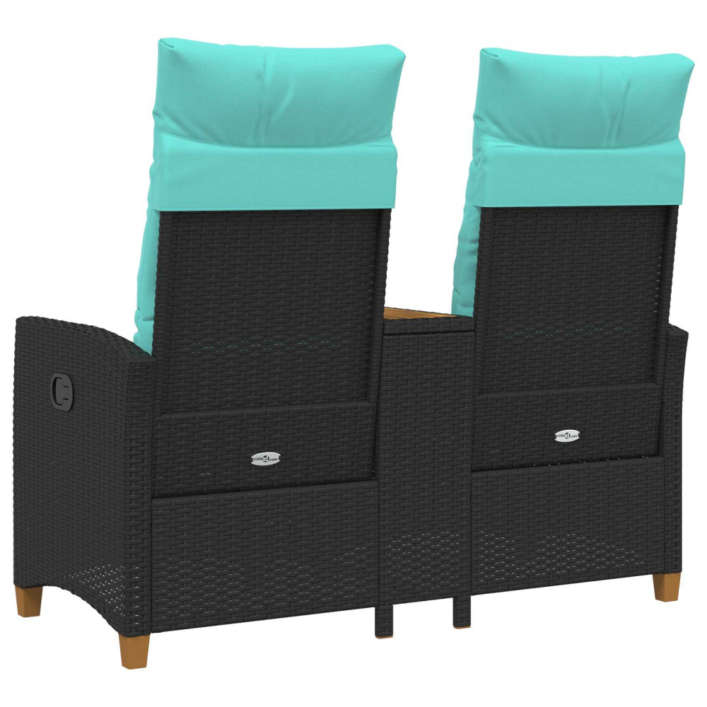 Produktbild för Reclining Bench with Table Svart och turkos 126 x 65 x 112 cm