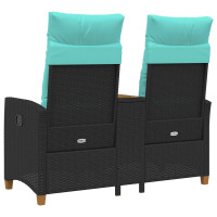 Produktbild för Reclining Bench with Table Svart och turkos 126 x 65 x 112 cm