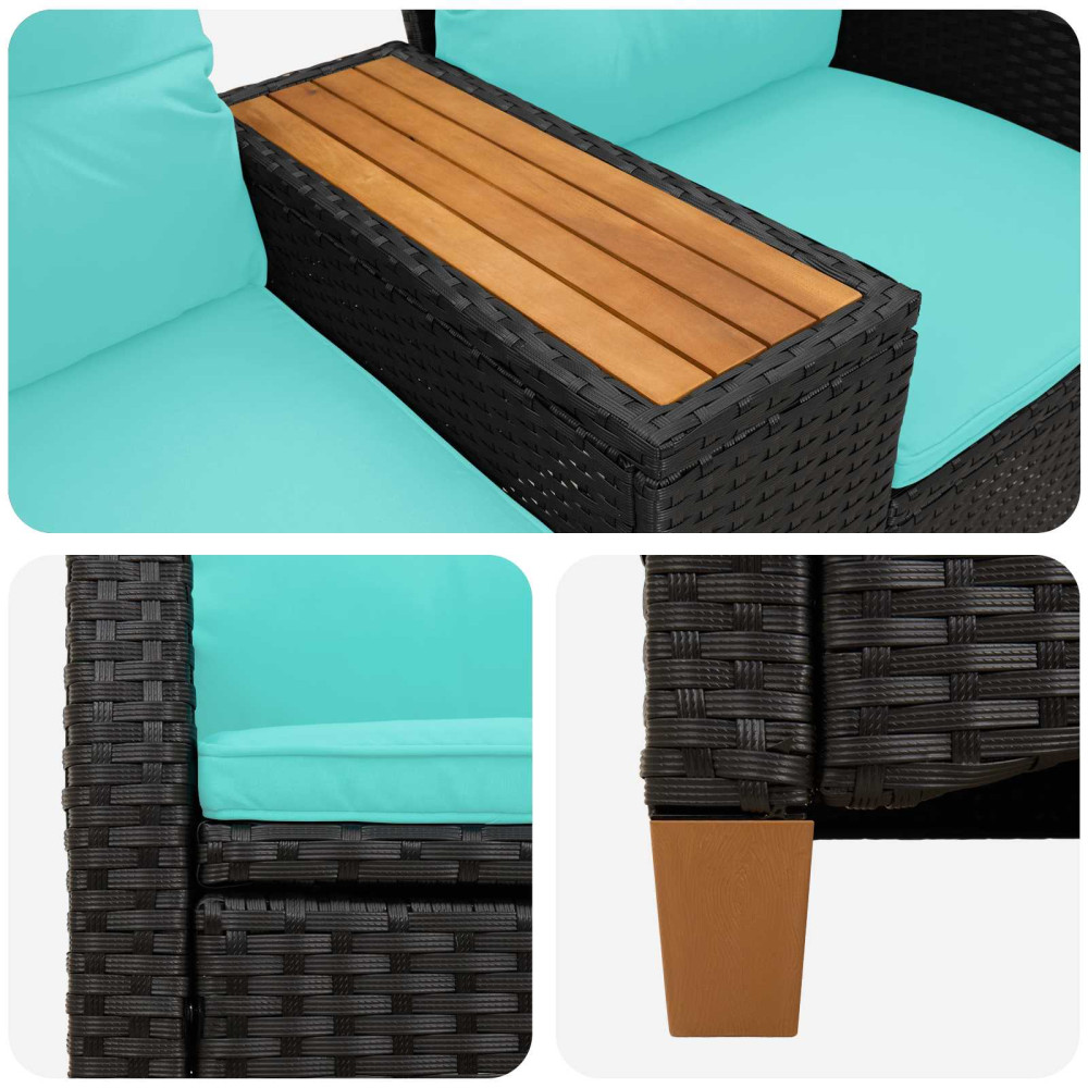 Produktbild för Reclining Bench with Table Svart och turkos 126 x 65 x 112 cm