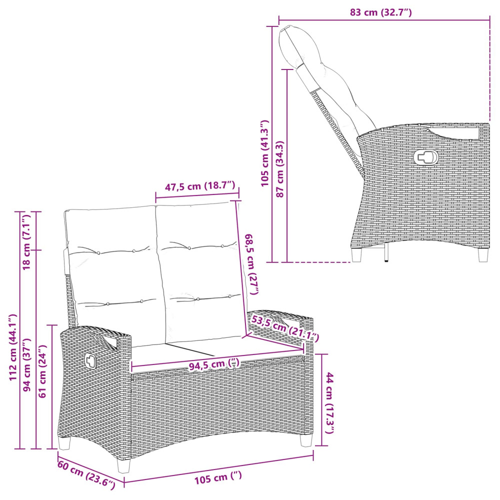 Produktbild för Trädgårdsbänk med kudde 105 x 60 x 112 cm stål
