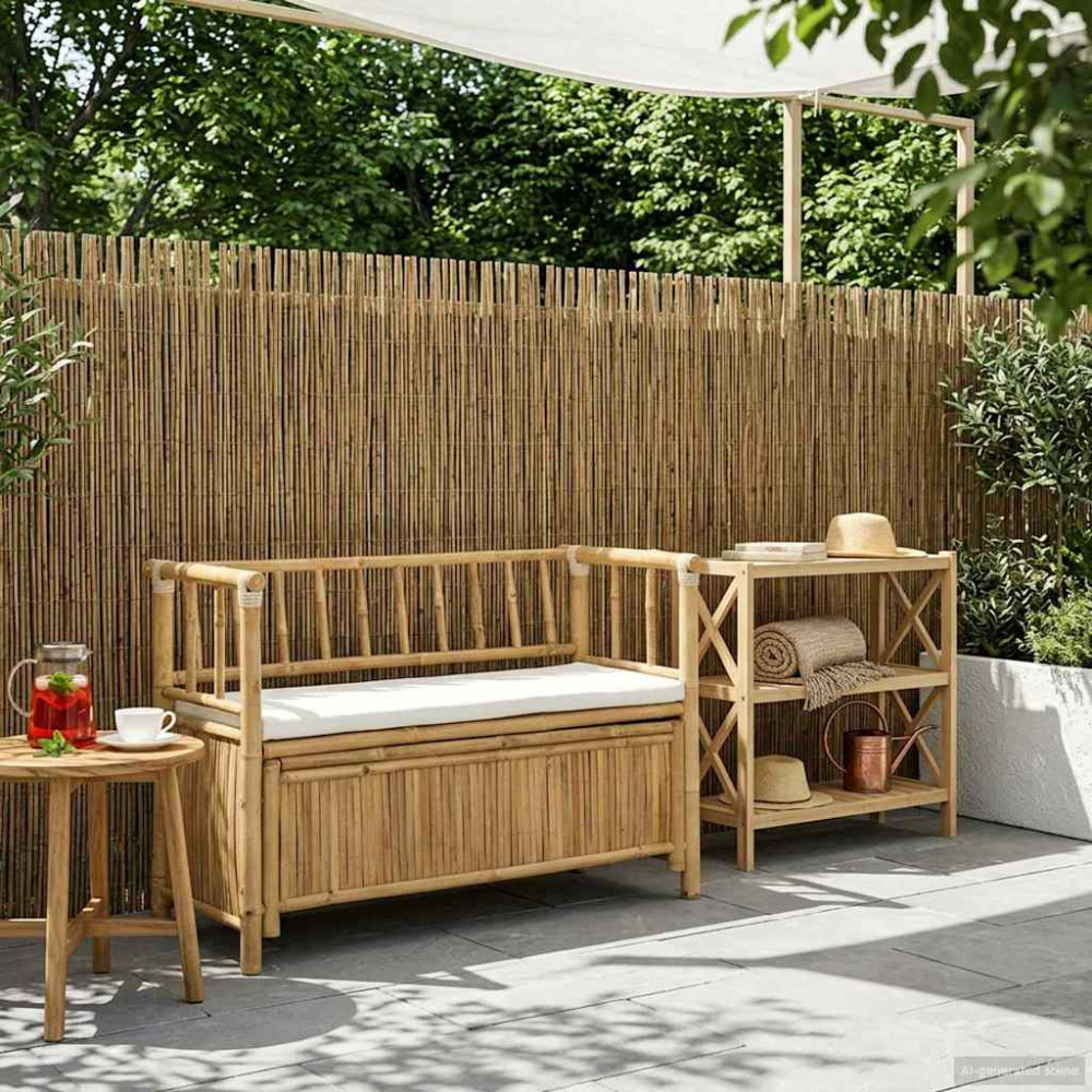 Produktbild för Trädgårdsförvaringsbänk 110 x 47 x 80 cm Bambus Naturfärg