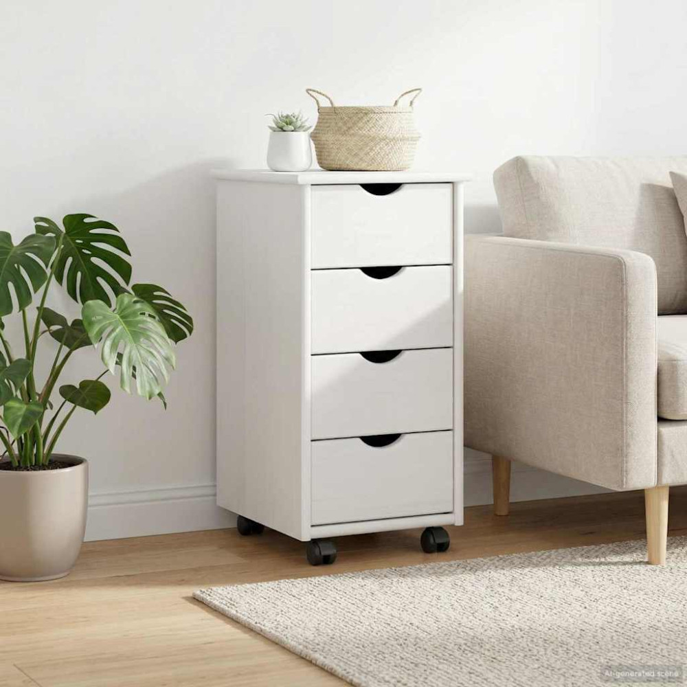 Produktbild för Rullande skåp med hjul Vit 34 x 39 x 65,5 cm Massiv furu