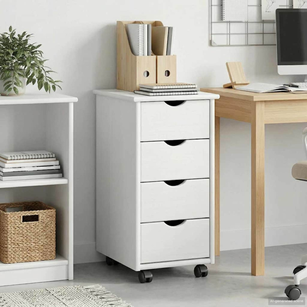 Produktbild för Rullande skåp med hjul Vit 34 x 39 x 65,5 cm Massiv furu